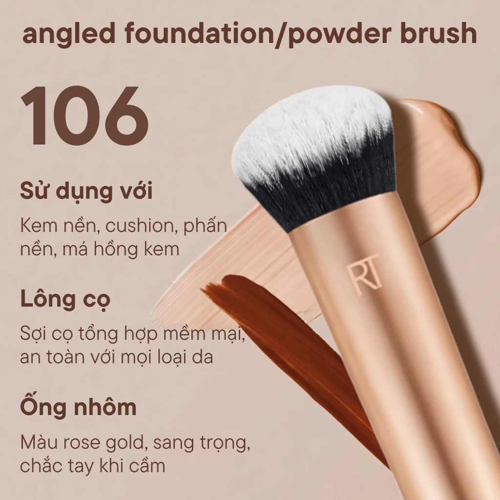 Cọ Tán Nền Và Phủ Phấn Đầu Vát RT Real Techniques Angled Foundation Và Powder Brush R106